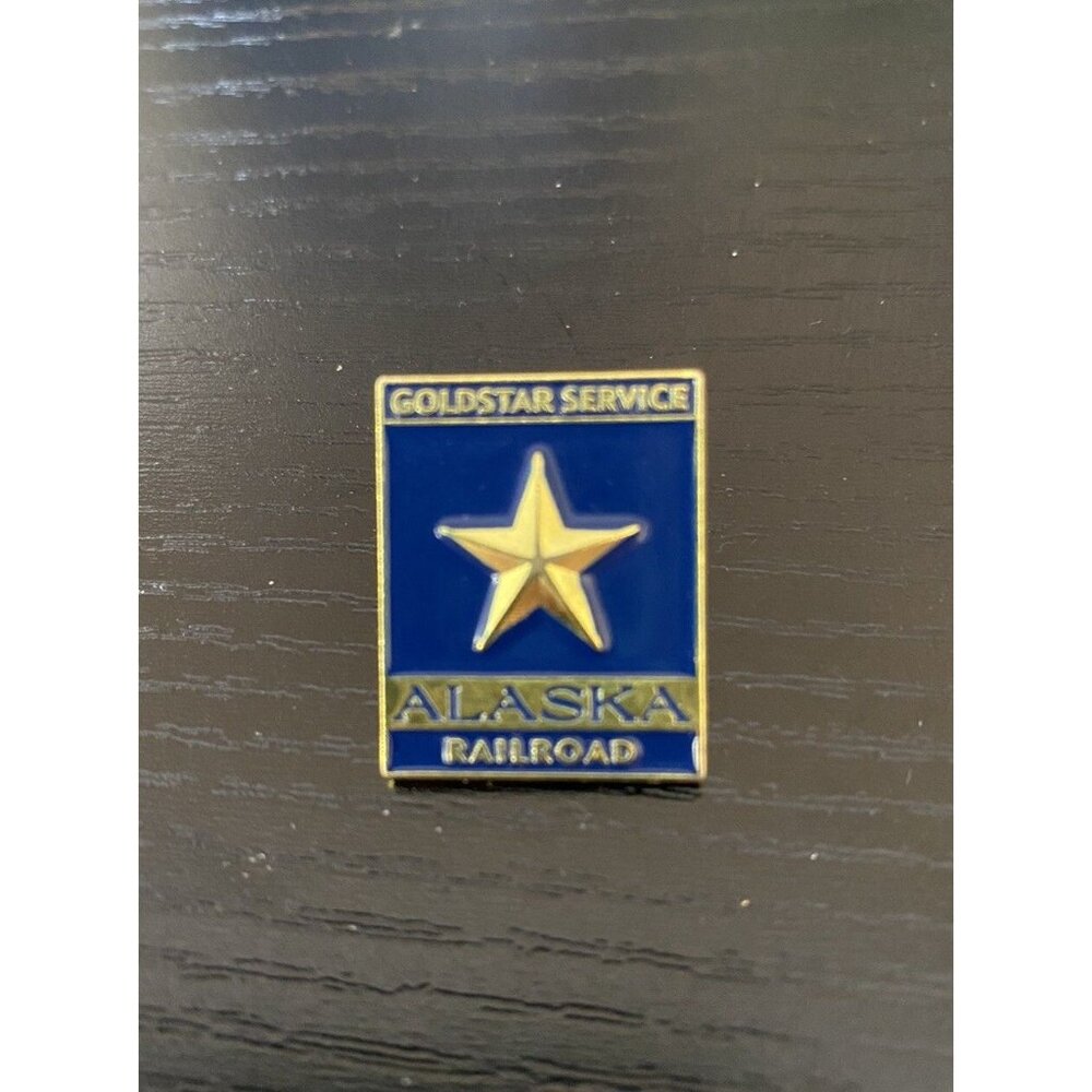 Alaska Railroad Gold Star Service Lapel Pin Tie Tac Gold Blue Railway